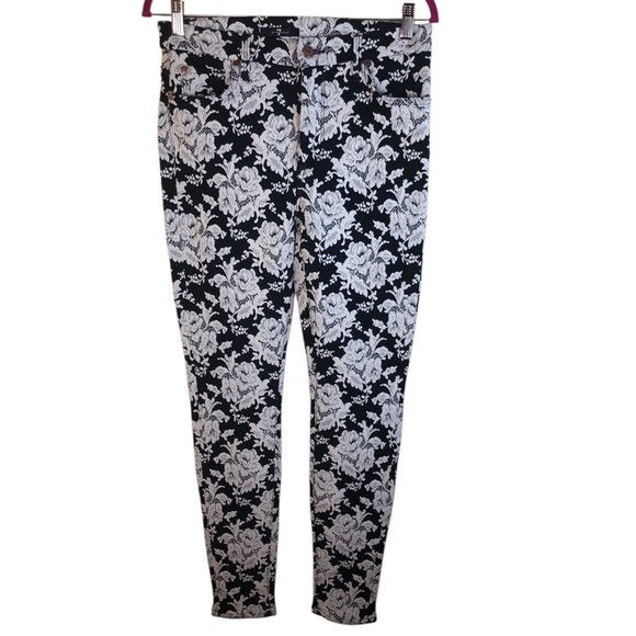 7 for all mankind black white Embroidery floral skinny pants trousers size 30 - Picture 1 of 10